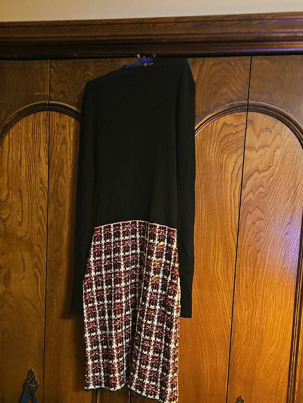 by & by Black Long Sleeve Dress with Tweed Skirt